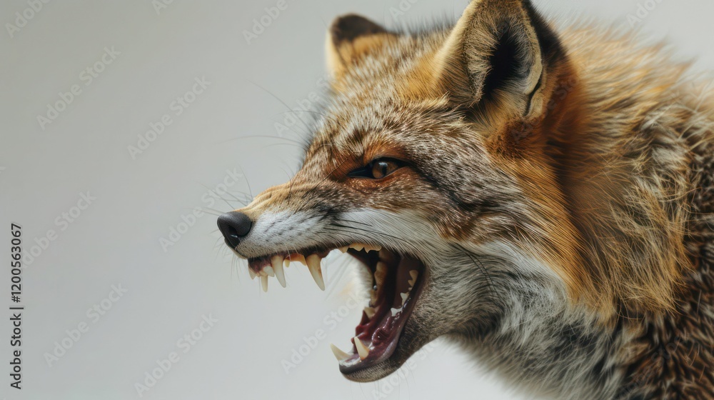 Fototapeta premium a dynamic close-up of a snarling red fox with its sharp teeth exposed, capturing the wild intensity and natural ferocity.