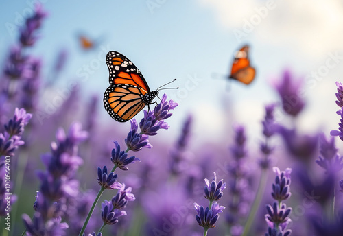 Abstract dotted illustration of a colorful butterfly with a vibrant rainbow pattern.
