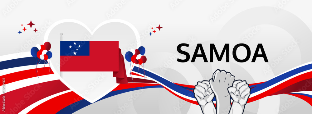 Fototapeta premium Samoa Independence Day modern greeting banner. 1st June Happy Samoa National Day. Holidays abstract concept in flag colors. Great for event like carnival, feast poster, support, culture and tourism