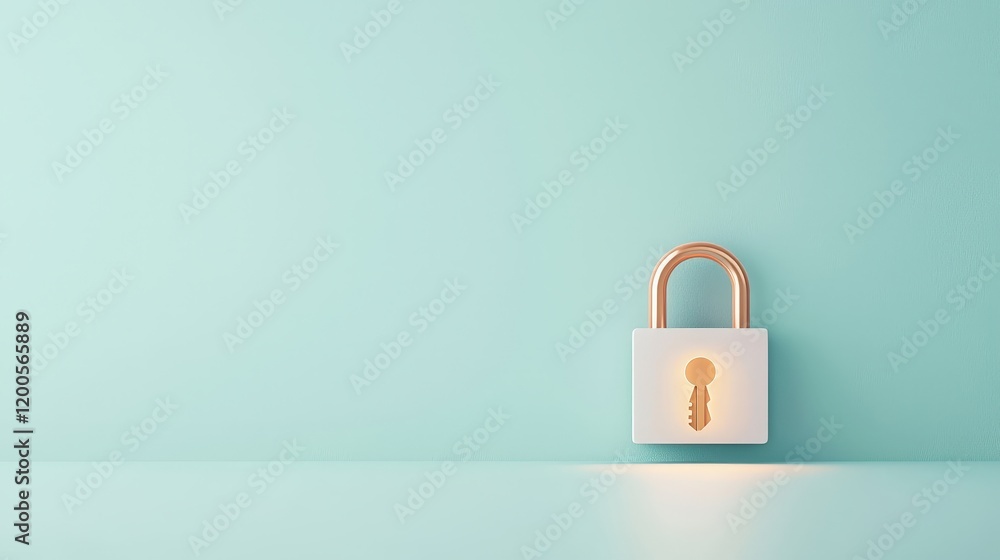 Modern Lock on Soft Mint Background for Security Concept Modern Lock on Soft Mint Background for Security Concept