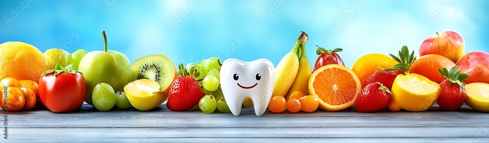 Colorful array of fresh fruits promoting healthy teeth and gums Colorful array of fresh fruits promoting healthy teeth and gums