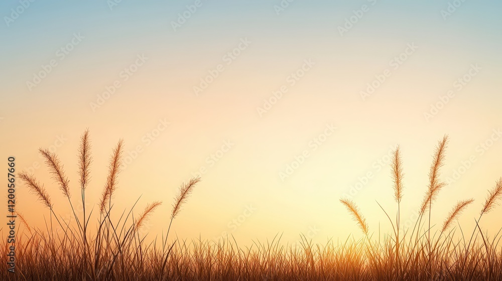 Serene Sunset Over Golden Grass Landscape Serene Sunset Over Golden Grass Landscape