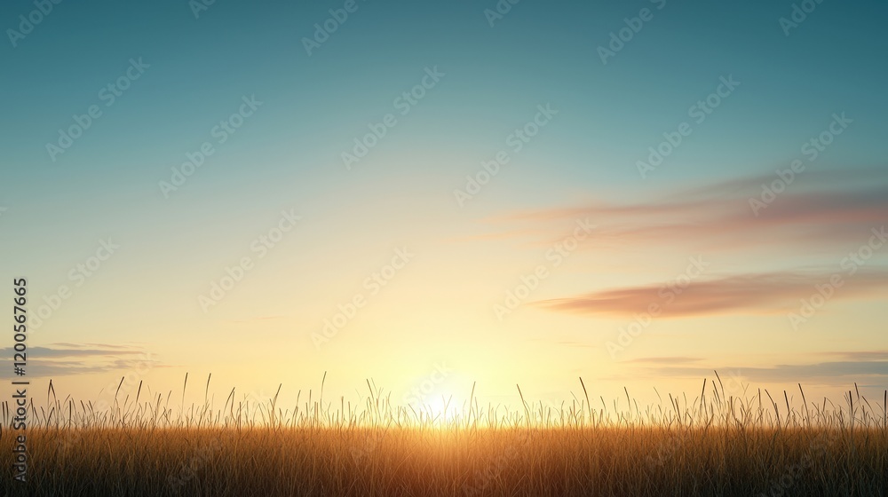Obraz premium Serenity of Sunrise Over a Tranquil Field