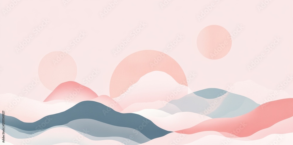 Abstract Pastel Mountainscape Soft Hues Gentle Landscape Abstract Pastel Mountainscape Soft Hues Gentle Landscape