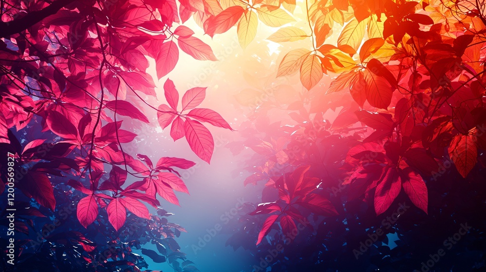 Vibrant Red and Orange Autumn Leaves Backlit by Sun Vibrant Red and Orange Autumn Leaves Backlit by Sun