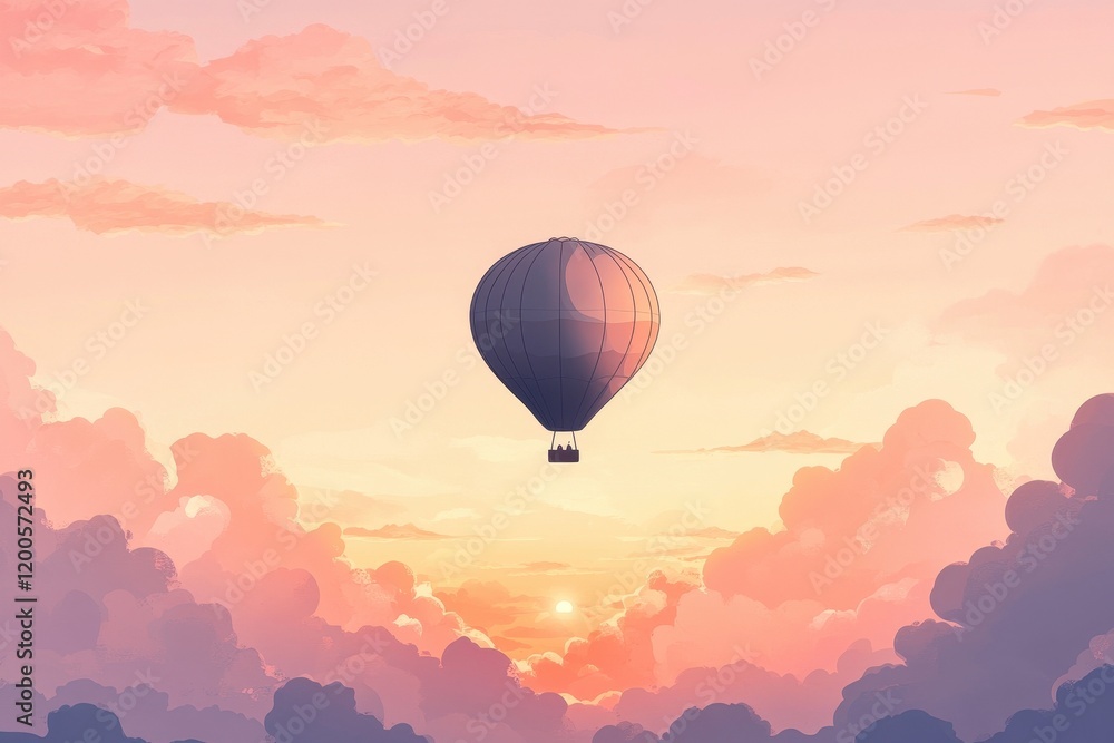 Fototapeta premium Hot Air Balloon Soaring Above Sunset Cloudscape