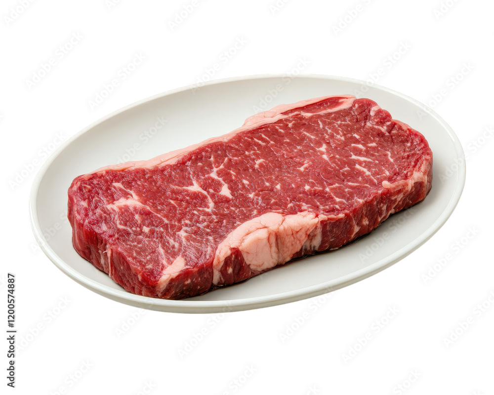 Fresh steak on white plate, showcasing marbled texture and rich color, perfect for grilling or cooking. Ideal for meat lovers and culinary enthusiasts Fresh steak on white plate, showcasing marbled texture and rich color, perfect for grilling or cooking. Ideal for meat lovers and culinary enthusiasts
