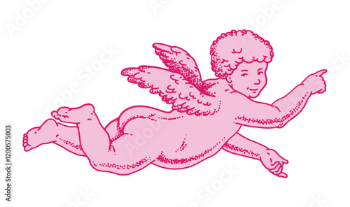 Pink cherub outlines and line art for Valentine's Day with cupid vector. Vector symbol of love and romantic. Antique Angel Baby Cupid illustration for printing on cards, invitations, tattoo