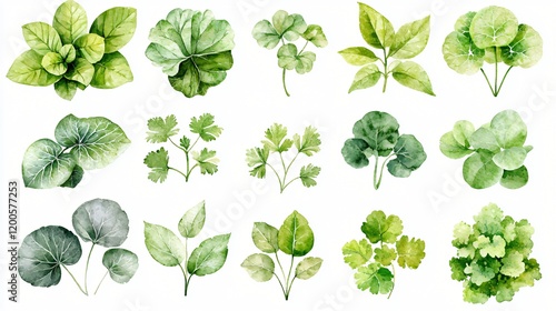Watercolor Green Leaves Collection Botanical Illustration Nature Design Elements