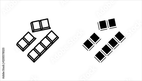 collection of chocolate bar icons, signs and symbols, on white background.