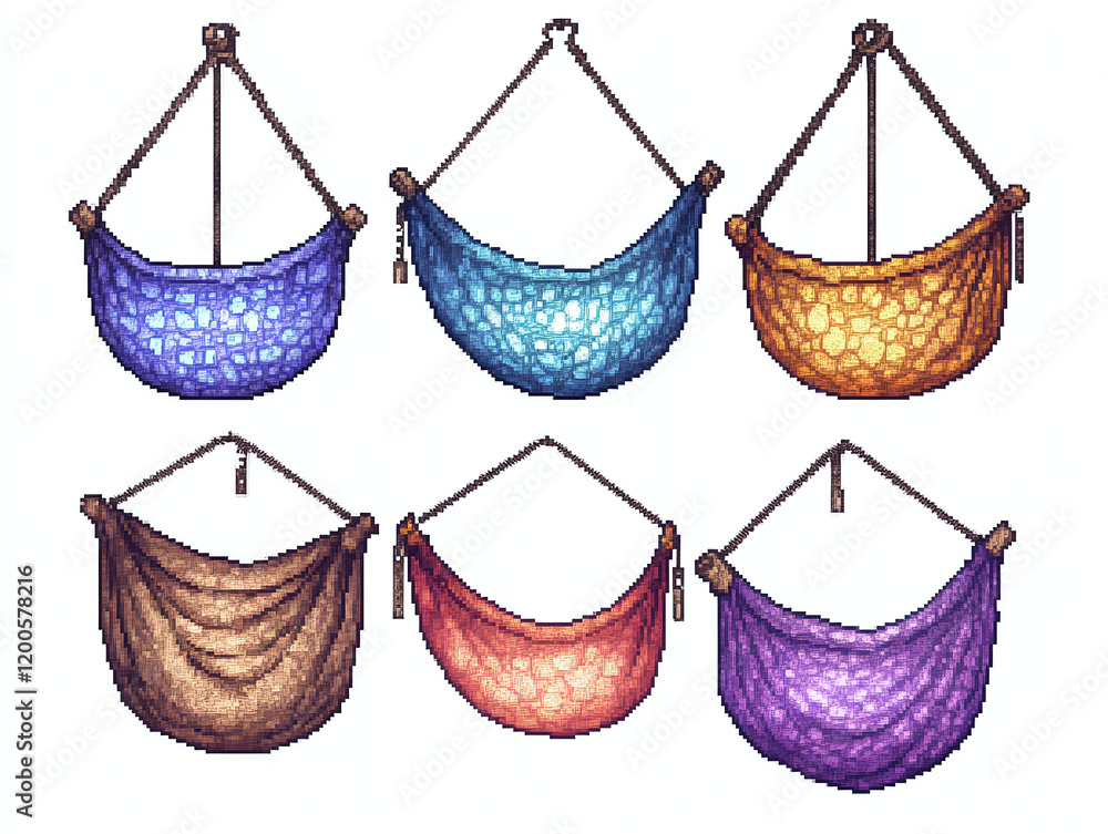 Obraz premium Pixel Art Hanging Hammocks Collection