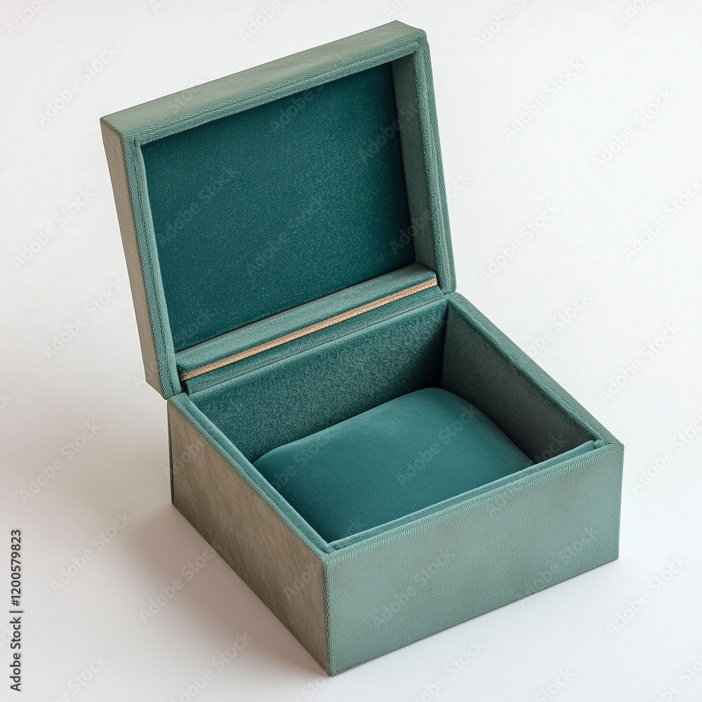 top view of an open empty torquise velvet ring box, on a white background top view of an open empty torquise velvet ring box, on a white background
