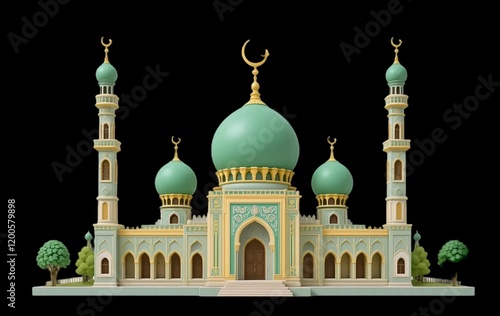 3D Claymorphism Mosque with Yellow Lighting, Sharp and Fine Feature Details, HD Finish on Transparent Backgrounds photo