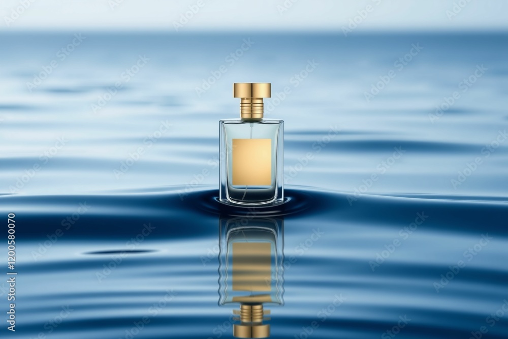 Elegant blue perfume bottle on water surface.generative AI
Elegant blue perfume bottle on water surface.generative AI