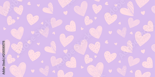 A Seamless Hand-Drawn Heart Pattern – Cute Pink and Purple Design