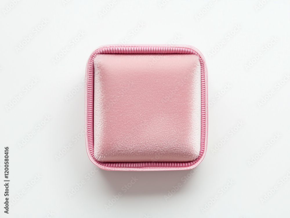 top view of an open empty pink velvet ring box, on a white background top view of an open empty pink velvet ring box, on a white background