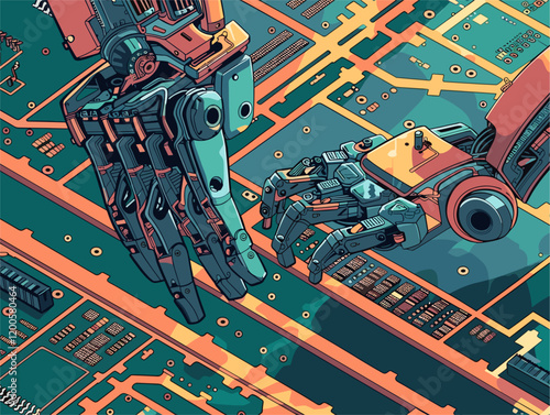 Robotic Precision in Semiconductor Assembly: A Robotic Arm's Delicate Dance with Microelectronics