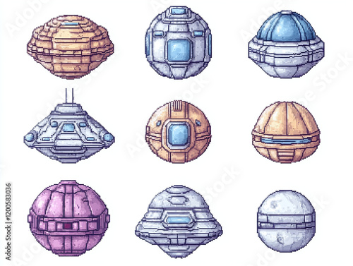 Pixel Art UFOs Collection - Futuristic Spaceships photo