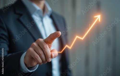 Businessman hand touching screen, analyzing financial growth chart on digital touchscreen photo