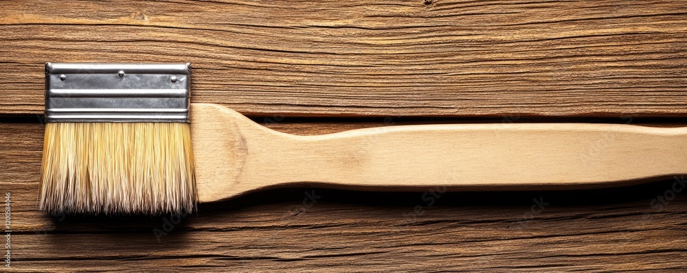 Wood paintbrush on rustic wood, DIY home improvement Wood paintbrush on rustic wood, DIY home improvement