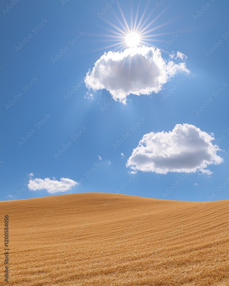 Fototapeta premium Sunburst sky illuminating a quiet farmland landscape tranquil environment serene viewpoint nature concept