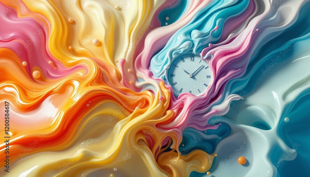 Abstract Colorful Paint Swirl with Clock Abstract Colorful Paint Swirl with Clock