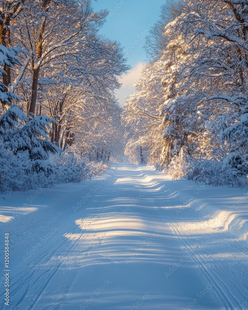 Obraz premium Snowfall day winter forest high-resolution serene landscape peaceful view nature's beauty