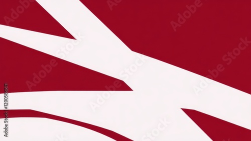 a close up of a red and white logo with a white arrow,