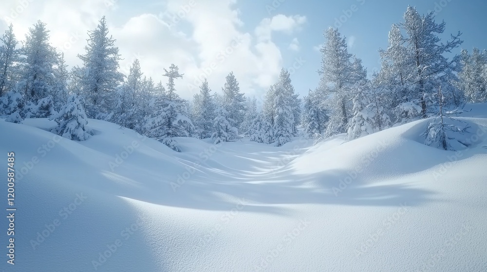 Fototapeta premium Winter wonderland adventure snow-covered forests high-resolution textures scenic landscape tranquil environment