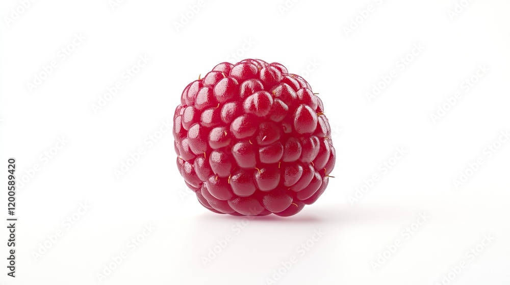 Single ripe raspberry on white background; food photography for recipe blogs Single ripe raspberry on white background; food photography for recipe blogs