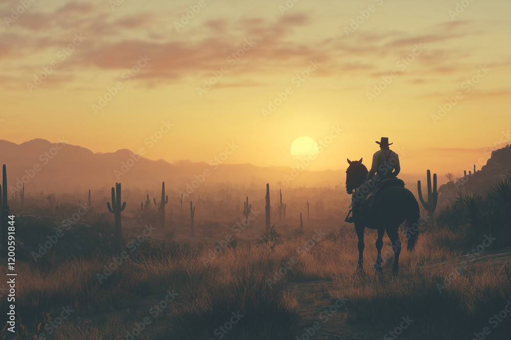 A lone gunslinger riding a horse in the desert A lone gunslinger riding a horse in the desert