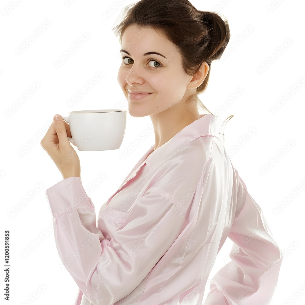A beautiful smart woman having a coffee before sleep A beautiful smart woman having a coffee before sleep