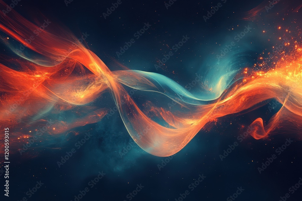 Obraz premium Abstract fiery orange and teal wave design in space. Ideal for projects related to energy, technology, or the cosmos.