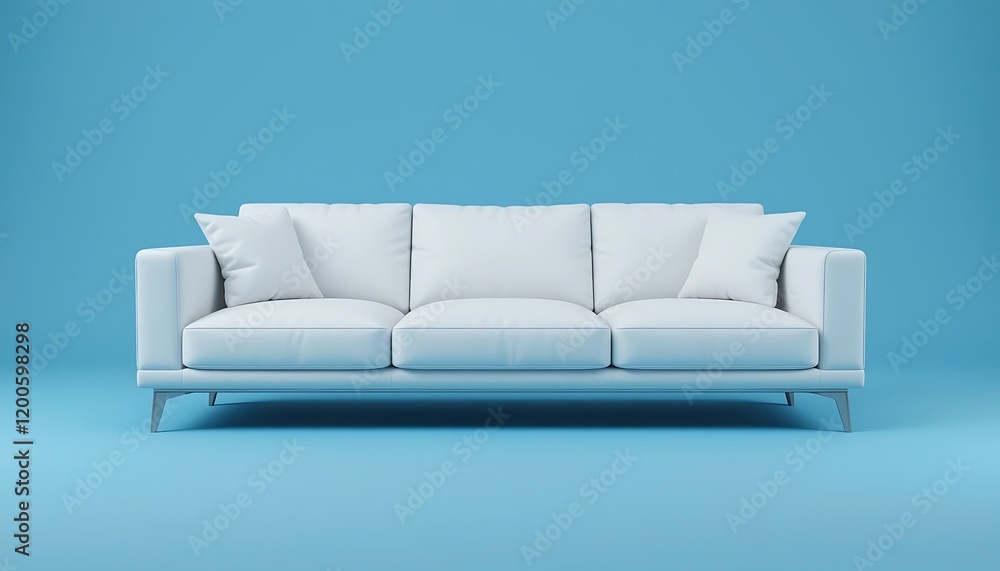 Naklejka premium Modern White Sofa Against Light Blue Background