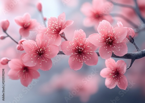 Cherry Blossom Sakura Watercolor Illustration Blooming Flowers Petals Frame Spring Beauty Nature