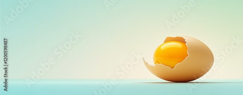 Cracked egg with shell isolated on white background featuring fresh yolk and vibrant orange tones photo