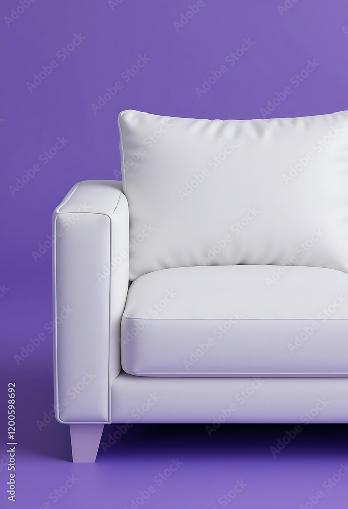 White Sofa Armrest and Cushion on Purple Background White Sofa Armrest and Cushion on Purple Background