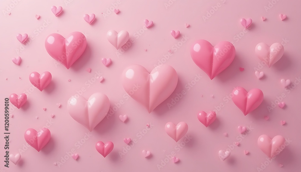 Pink Hearts Scattered Across a Soft Pink Background Pink Hearts Scattered Across a Soft Pink Background