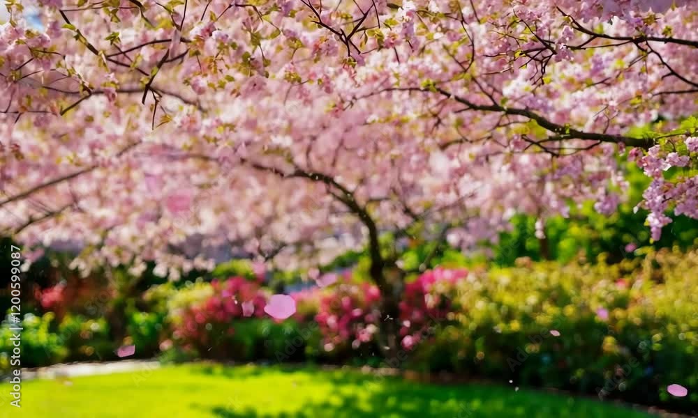 Pink cherry blossom tree or Sakura in the garden. the flowers fall when the wind blows. Spring beautiful moment, romantic and cheerful. Footage for traveling, beauty product commercial and other. Pink cherry blossom tree or Sakura in the garden. the flowers fall when the wind blows. Spring beautiful moment, romantic and cheerful. Footage for traveling, beauty product commercial and other.