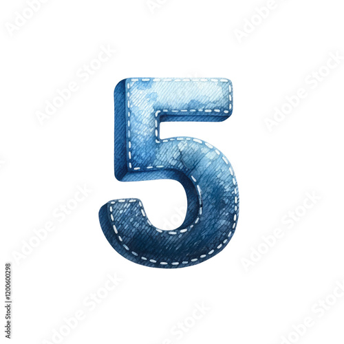 Wallpaper Mural A blue, textured number 5 with stitching details, representing a digit in a stylized design. Torontodigital.ca