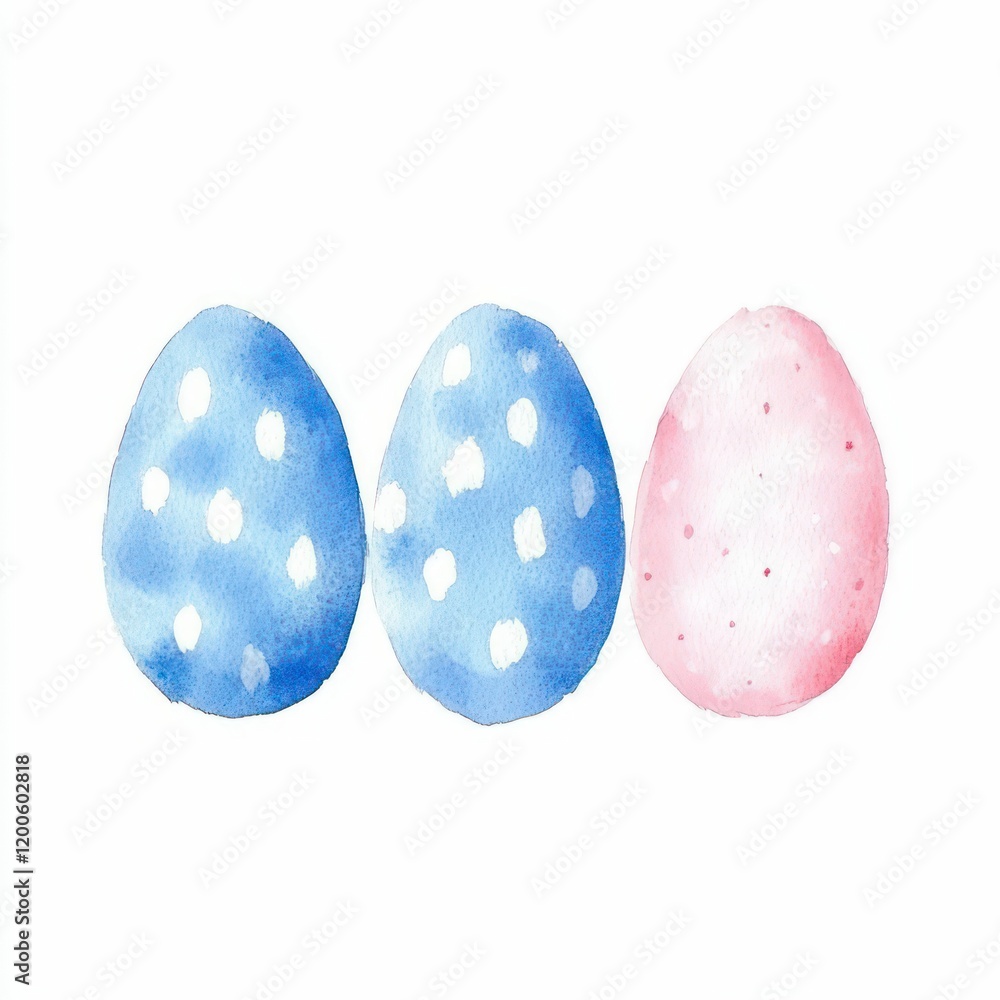 A watercolor Easter eggs in various pastel shades and patterns, beautifully displayed on a white background A watercolor Easter eggs in various pastel shades and patterns, beautifully displayed on a white background
