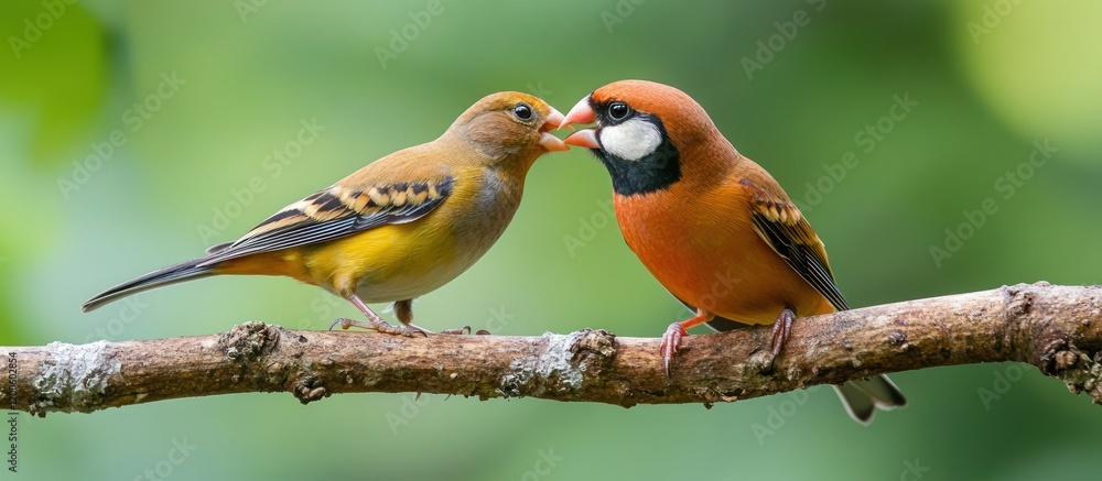 Fototapeta premium Birds feeding branch nature background (1)
