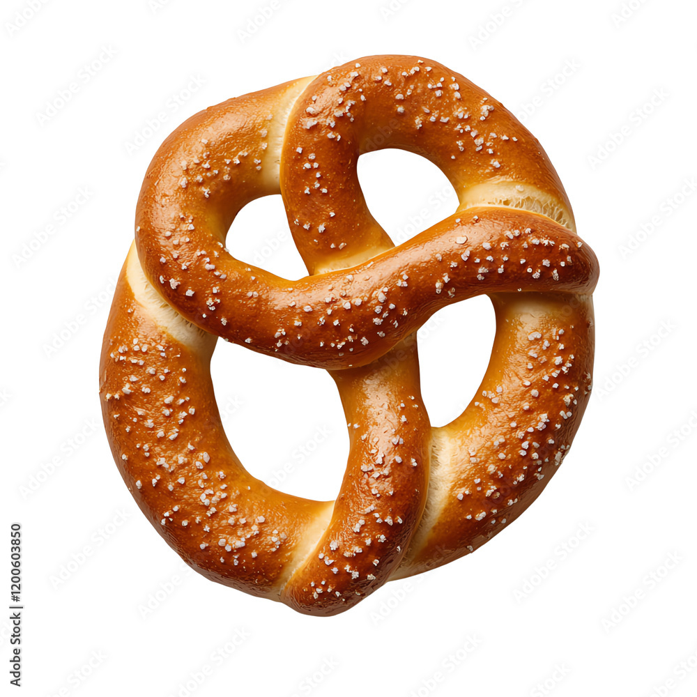 Golden-brown pretzel with coarse salt, twisted into a knot, isolated on white background. Perfect snack for parties, events, or enjoying with mustard and beer. Golden-brown pretzel with coarse salt, twisted into a knot, isolated on white background. Perfect snack for parties, events, or enjoying with mustard and beer.
