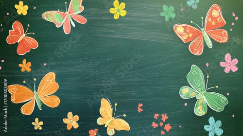 Colorful Chalkboard Butterflies and Flowers Spring Design