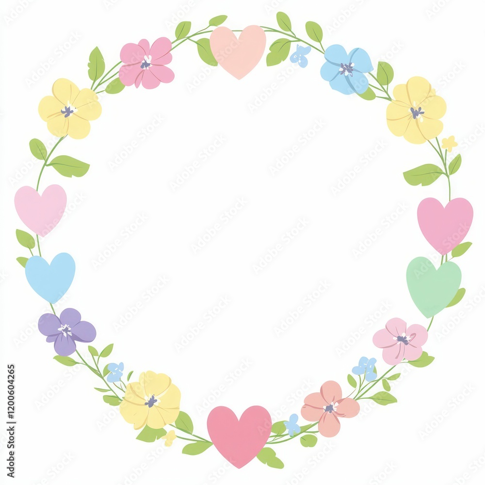 Easter eggs placed around the edge, surrounded by a floral wreath on a white background, decorated for the Easter holiday. Easter eggs placed around the edge, surrounded by a floral wreath on a white background, decorated for the Easter holiday.