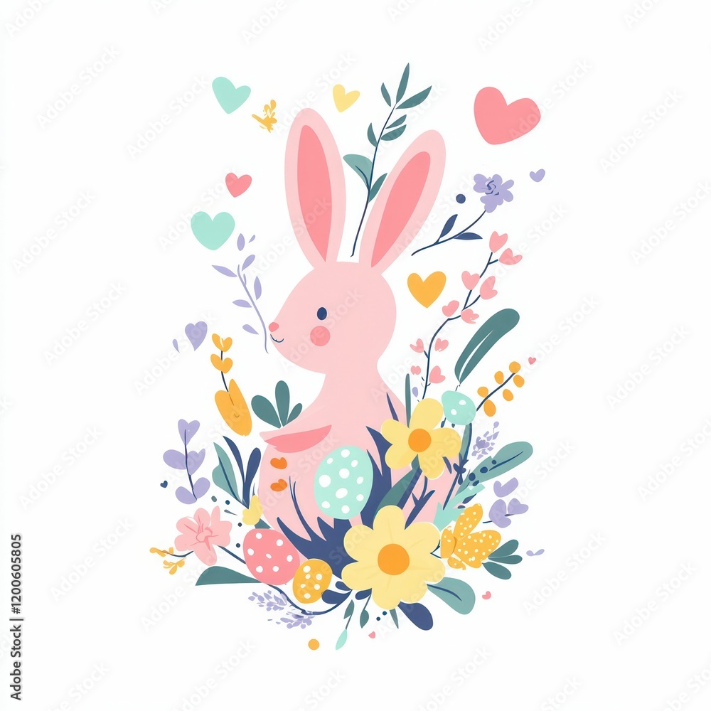 bunny filled with a vibrant arrangement of spring flowers, including pastel-colored daisies, tulips, lilies, and blossoms in shades of pink, lavender, yellow, and baby blue bunny filled with a vibrant arrangement of spring flowers, including pastel-colored daisies, tulips, lilies, and blossoms in shades of pink, lavender, yellow, and baby blue