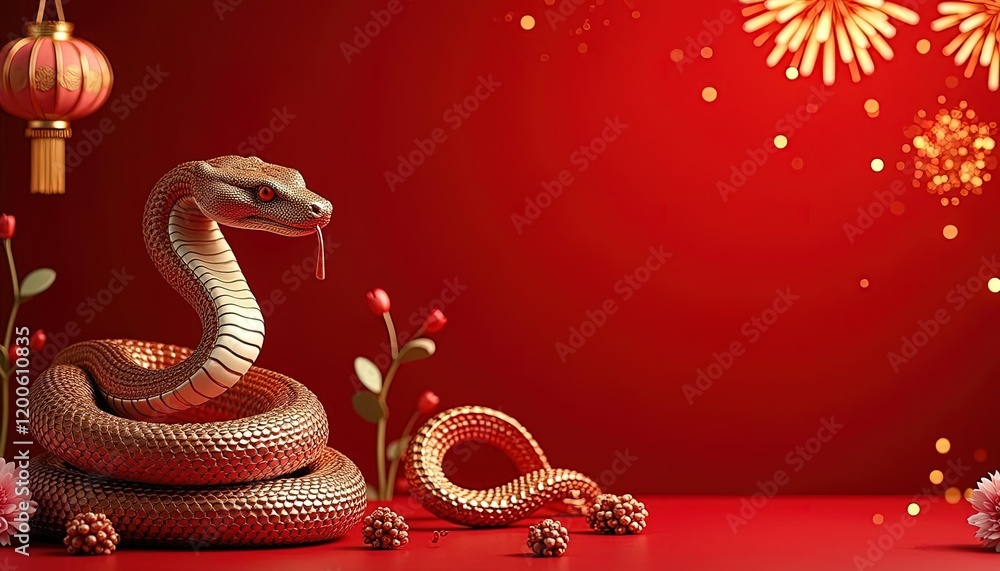 Fototapeta premium Golden Snake Symbol Celebrates Chinese New Year