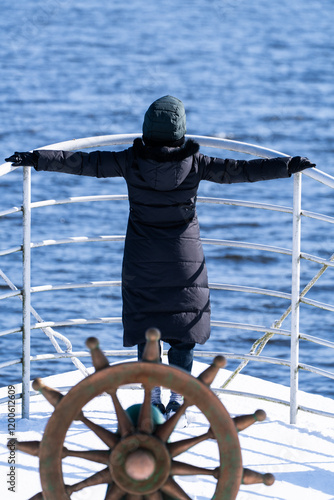 tourist at the riverside in winter