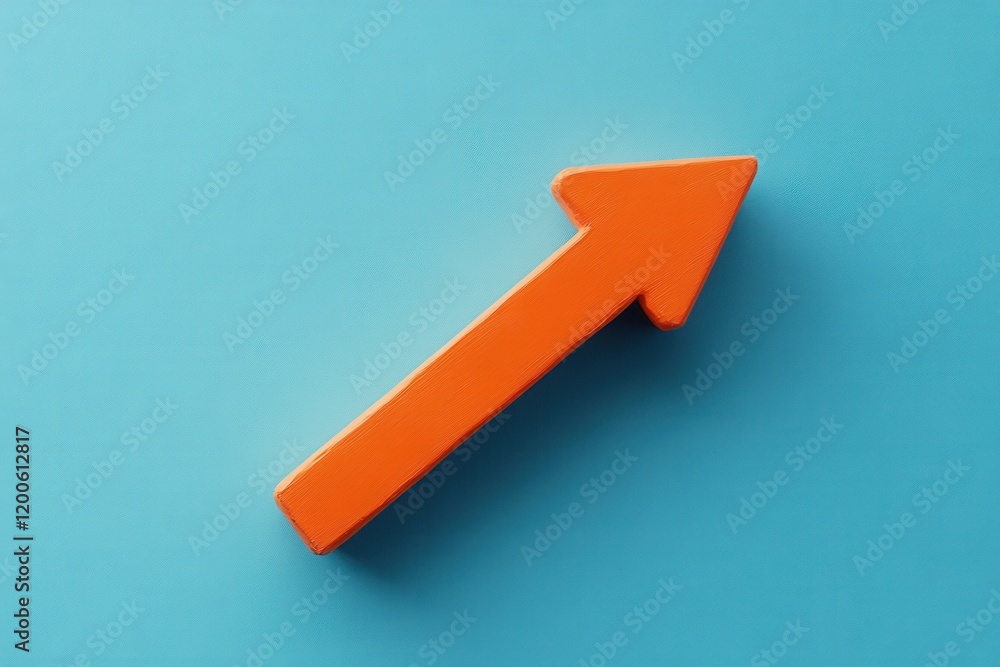 Orange arrow pointing upward on blue. Illustrates growth, progress, or success. Orange arrow pointing upward on blue. Illustrates growth, progress, or success.