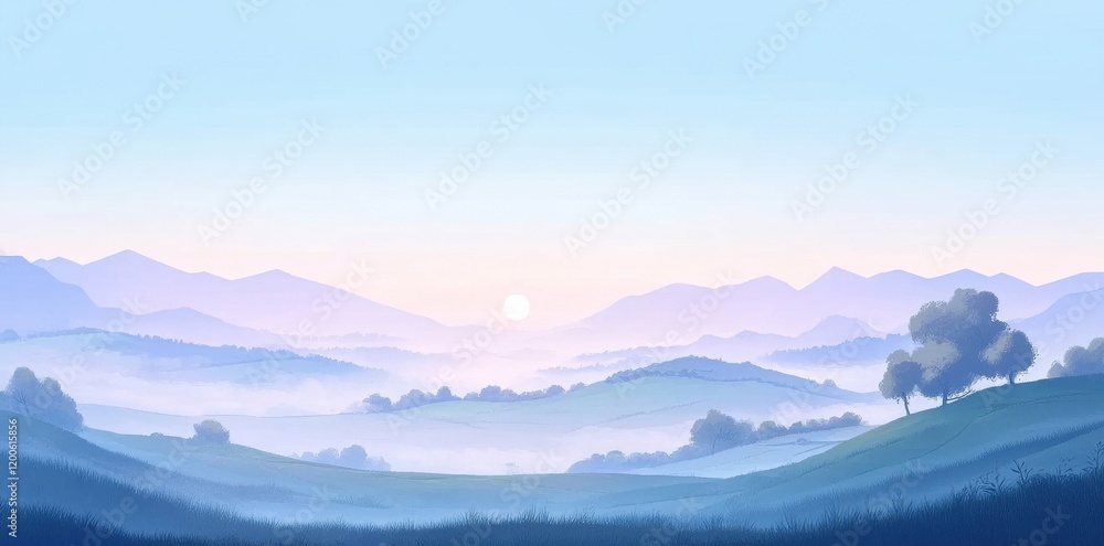 Obraz premium Serene Misty Mountain Landscape at Sunrise